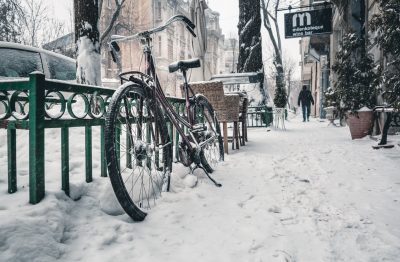 bicycle on snow covered street